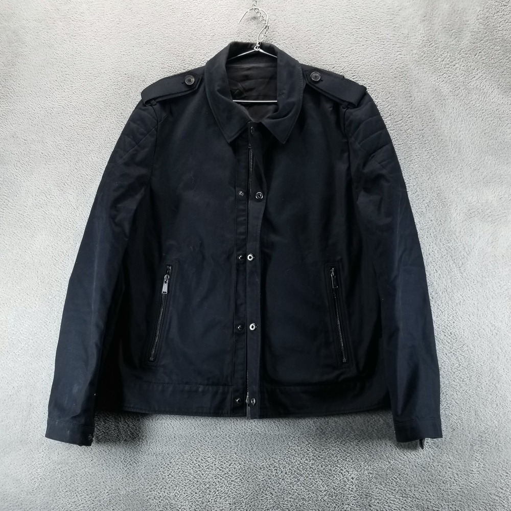 Kent & Curwen Jacket Mens XL Black Canvas Military Epaulette Full Zip Lined